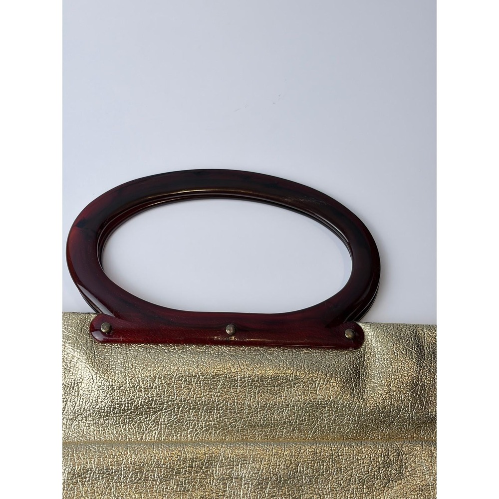 Vintage Lady's Pride Convertible Metallic Gold Clutch Lucite Handle Handbag - Picture 5 of 11